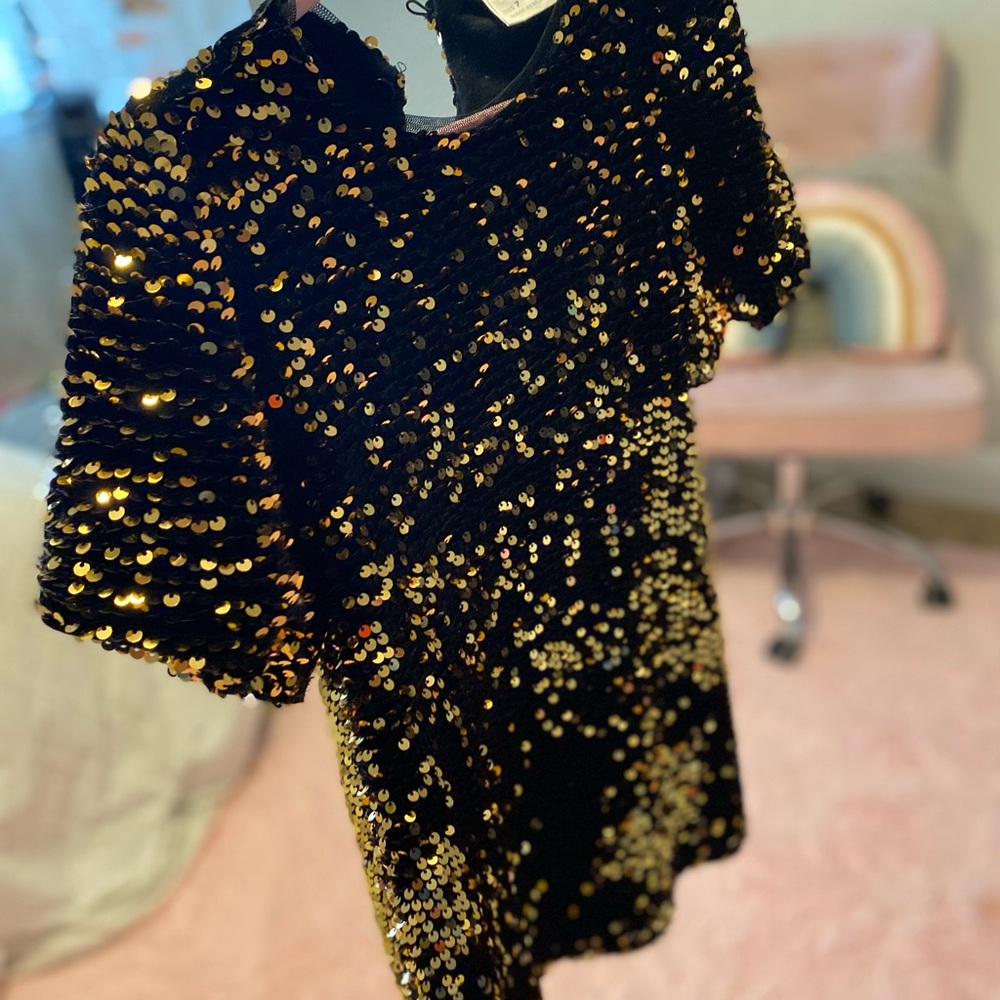 Zara Black Dress with Gold Sequins